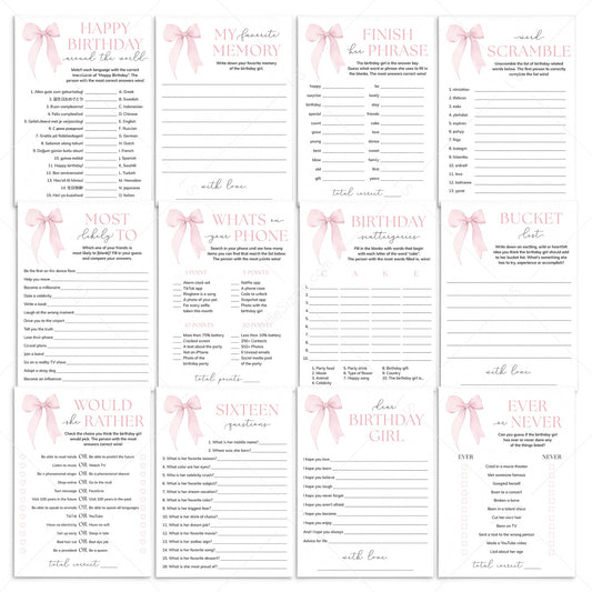 Pink Sweet Sixteen Party Games Pack Printable by LittleSizzle