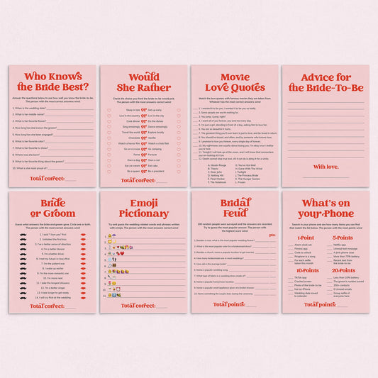 Pink Red Bridal Party Games Printable by LittleSizzle