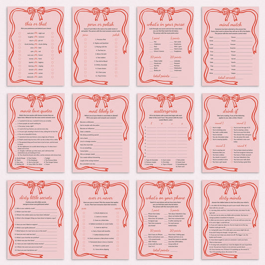 Wavy Border Galentines Day Games Printable Red and Pink by LittleSizzle