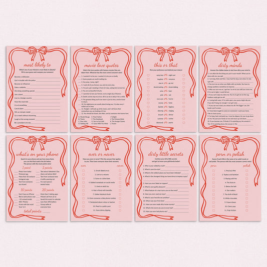 Coquette Galentine's Games with Pink and Red Bow Printable by LittleSizzle