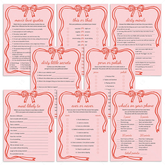 Coquette Galentine's Games with Pink and Red Bow Printable by LittleSizzle