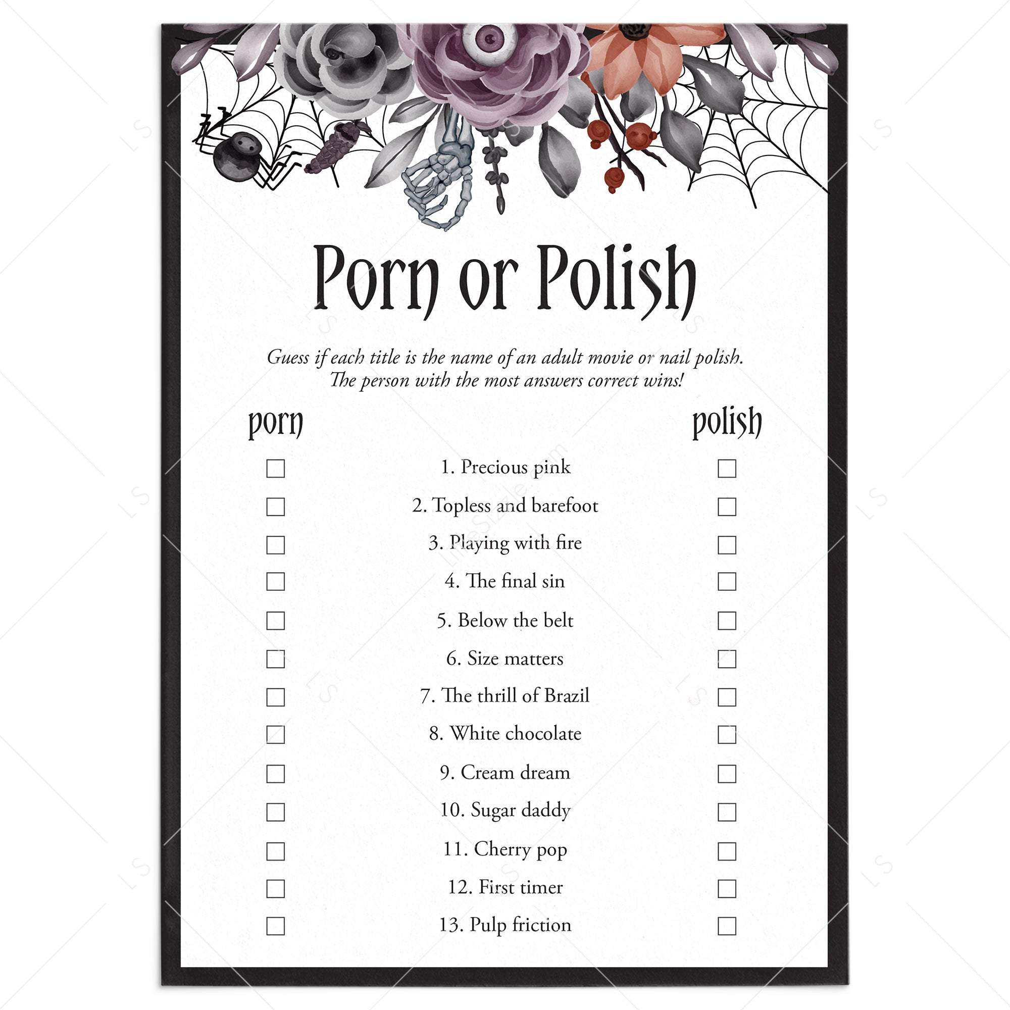 Halloween Bach Party Game Porn or Polish Game with Answer Key by LittleSizzle