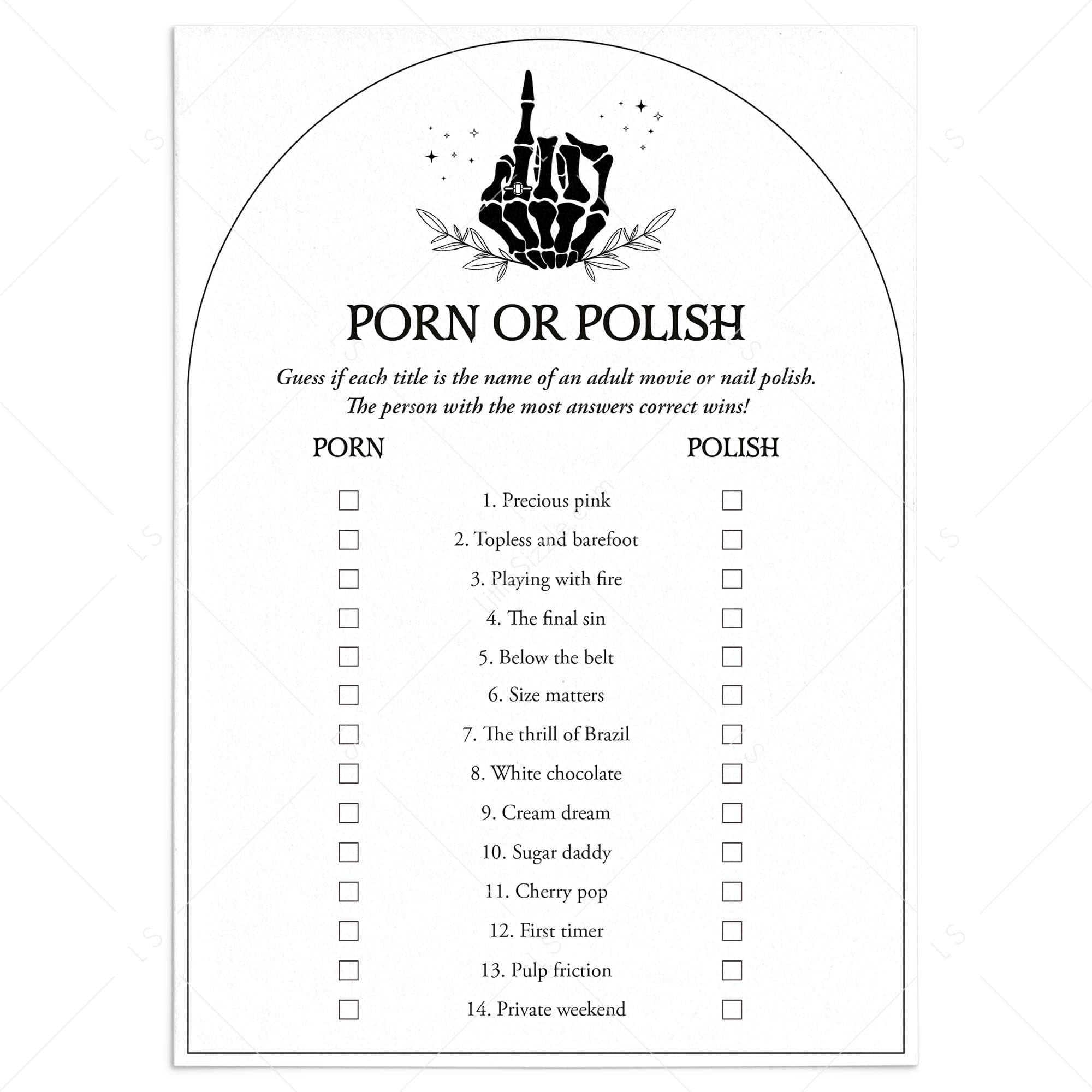 Porn or Polish Bachelorette Party Game Printable Bride or Die Party by LittleSizzle