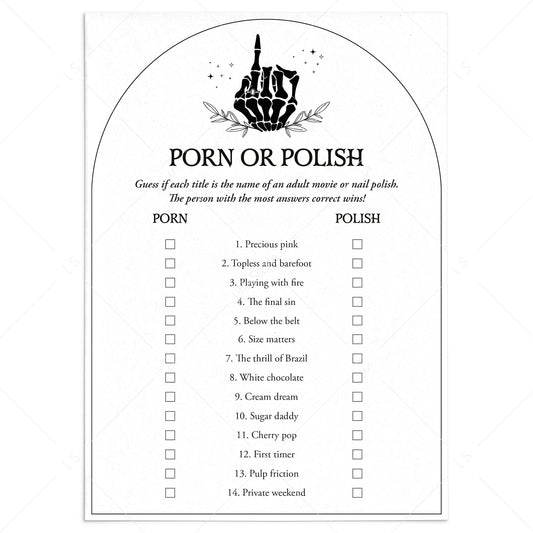 Porn or Polish Bachelorette Party Game Printable Bride or Die Party by LittleSizzle