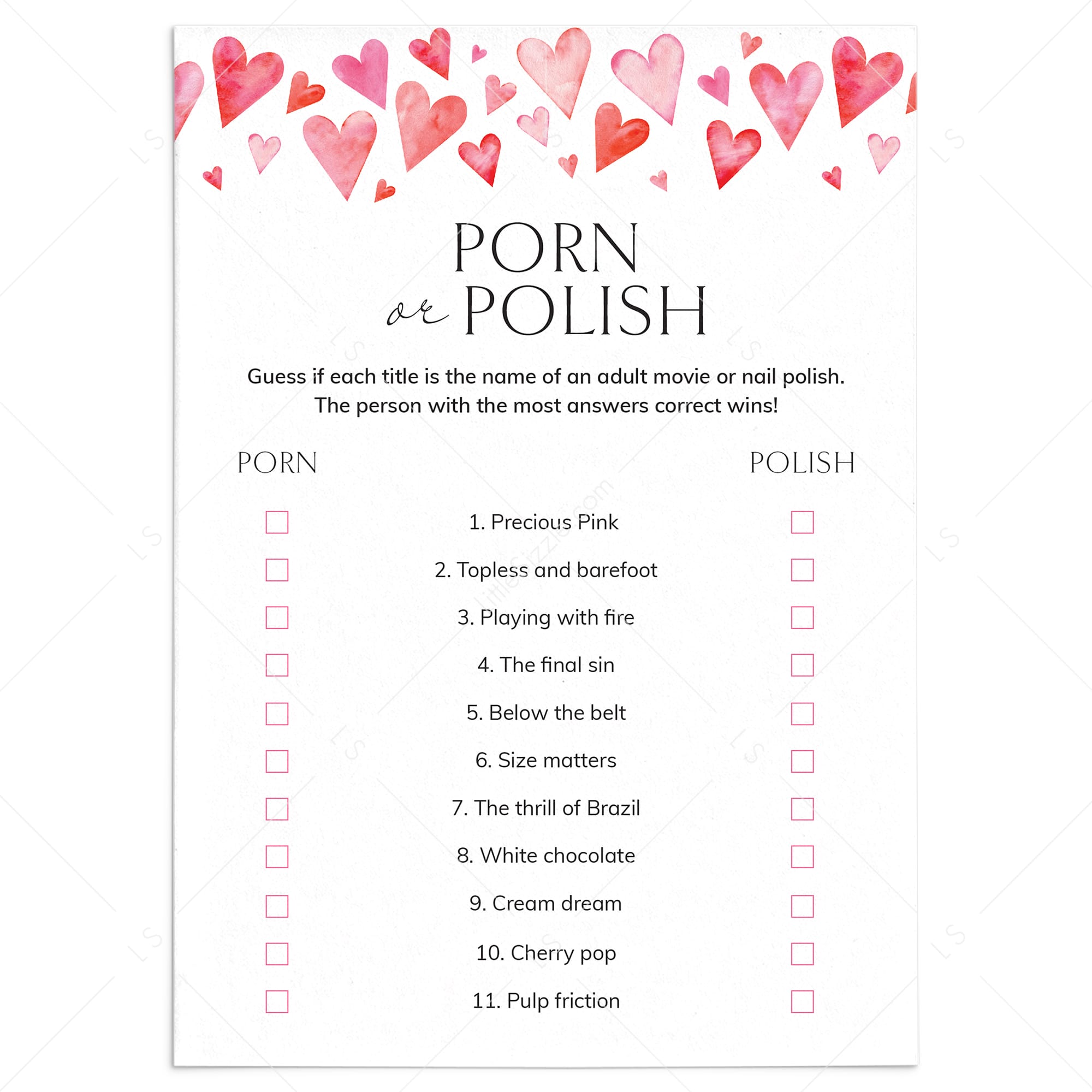 Galentines Game Porn or Polish with Answers by LittleSizzle