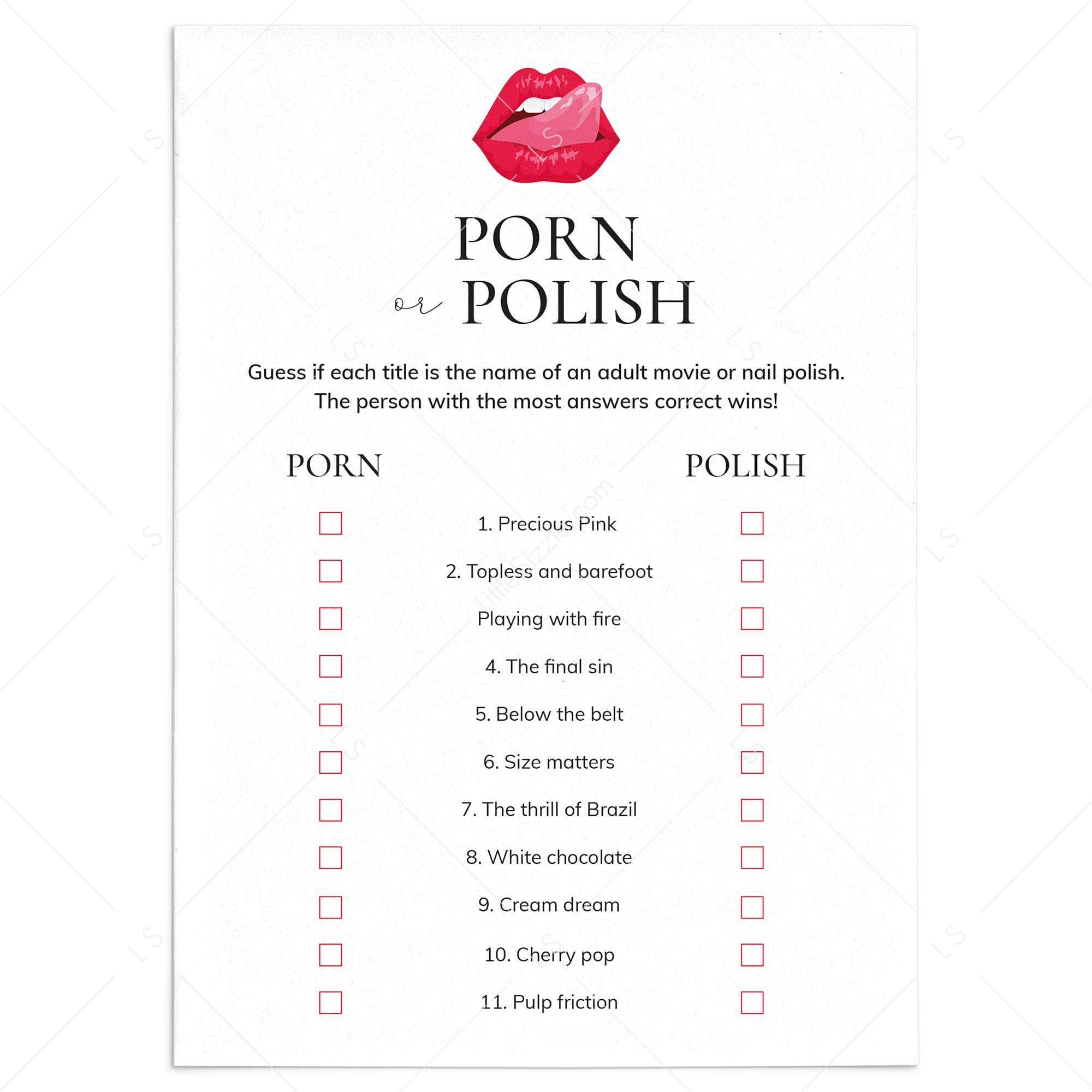 Porn or Polish Game with Answer Key Printable by LittleSizzle