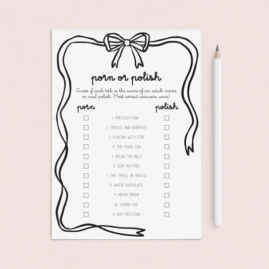 Adult Party Porn or Polish Printable Game Coquette Theme by LittleSizzle