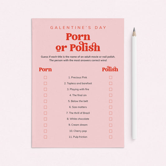 Adult Galentine's Day Game Porn or Polish with Answer Key Printable by LittleSizzle