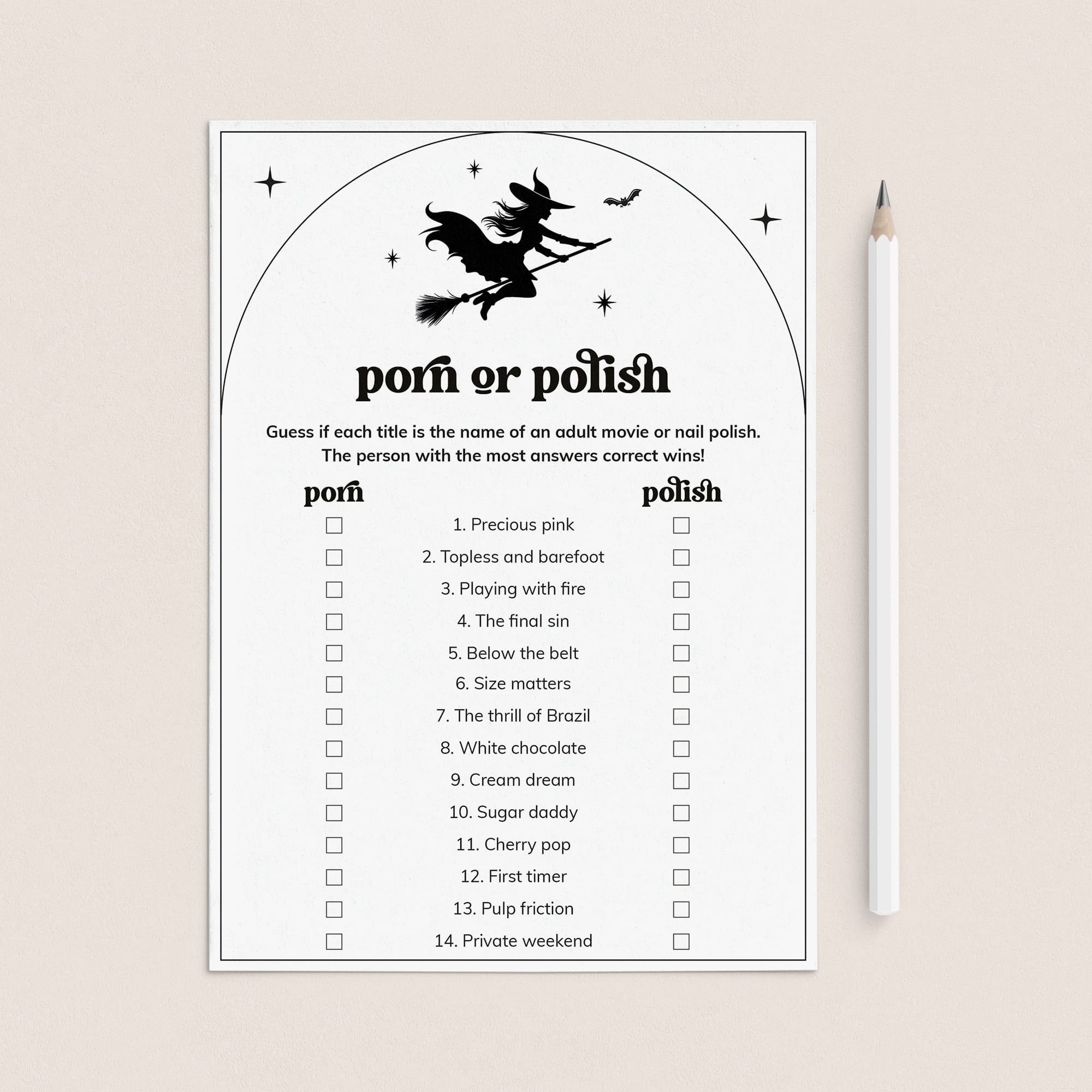 Bewitched Bachelorette Party Game Printable Porn or Polish by LittleSizzle