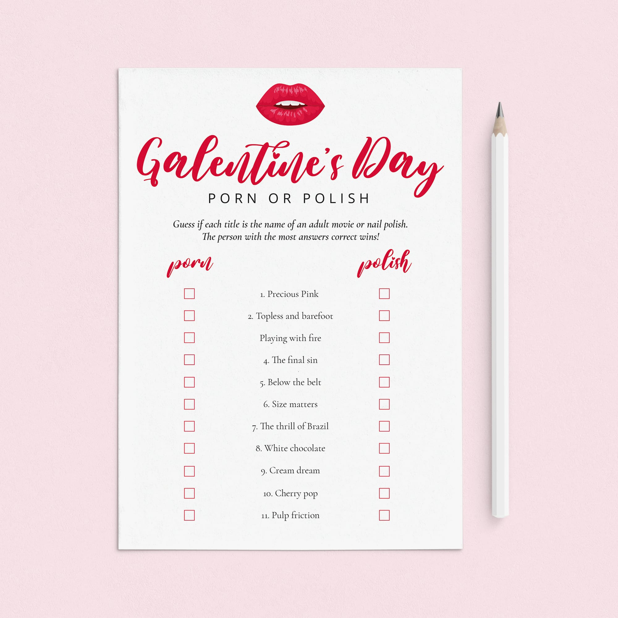 Porn or Polish Galentines Day Game with Answer Key Printable by LittleSizzle
