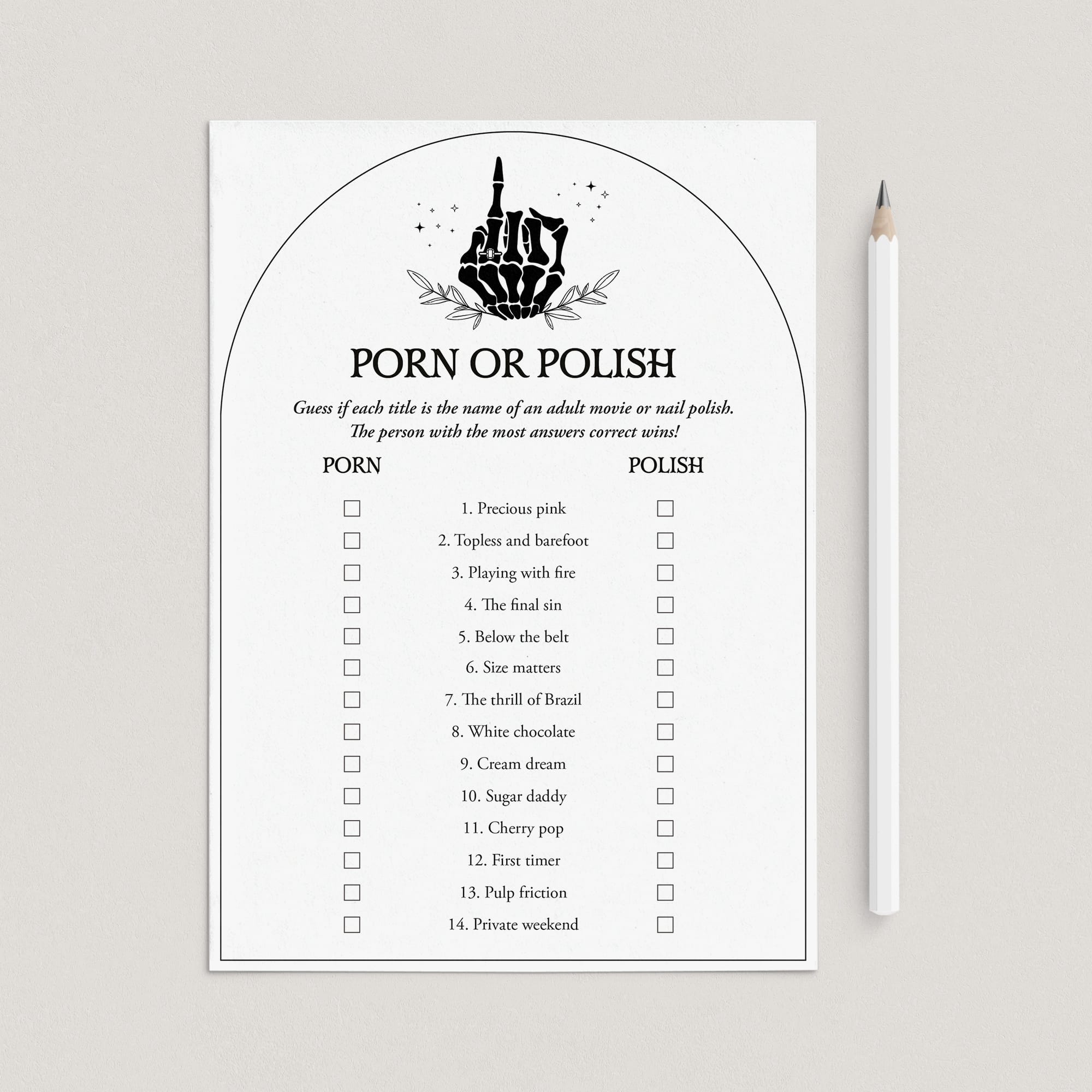 Porn or Polish Bachelorette Party Game Printable Bride or Die Party by LittleSizzle