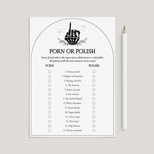 Porn or Polish Bachelorette Party Game Printable Bride or Die Party by LittleSizzle