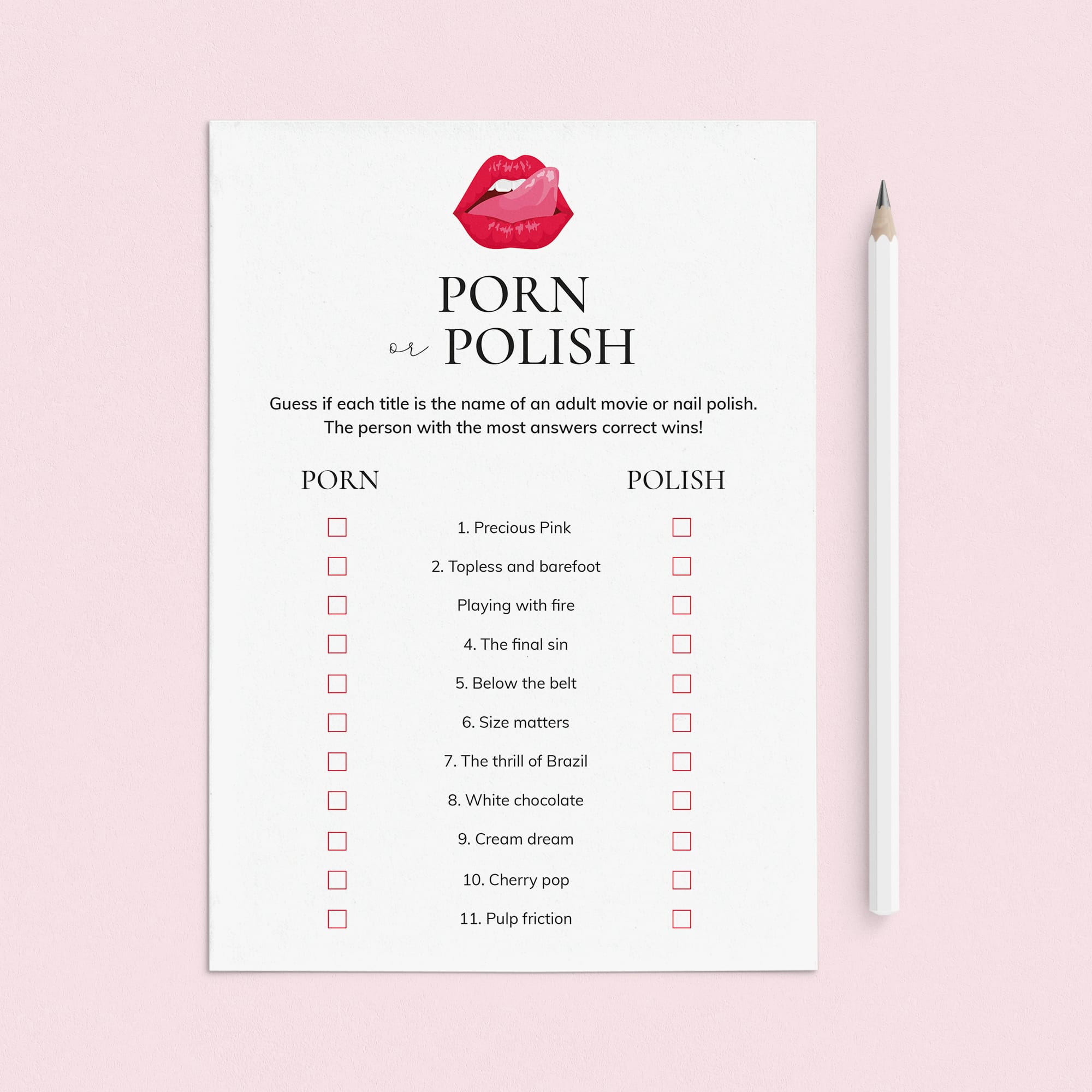Porn or Polish Game with Answer Key Printable by LittleSizzle