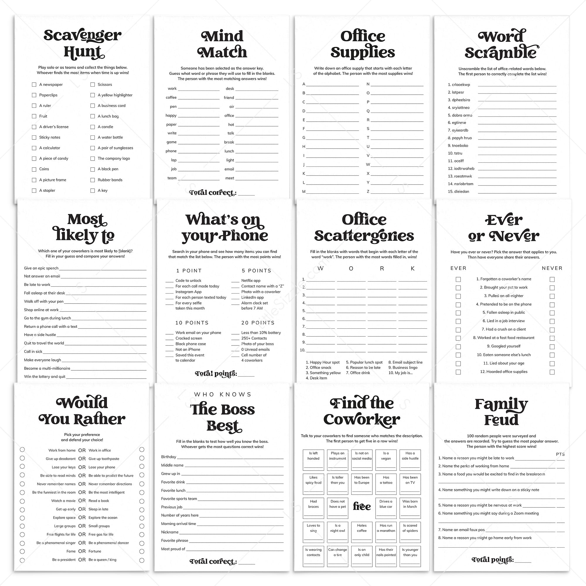 Printable Work Party Games Bundle by LittleSizzle