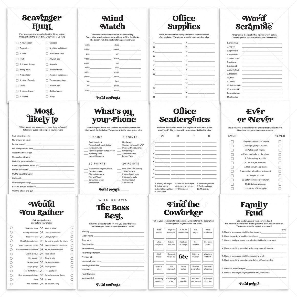 Printable Games for the Office | Office Party Ideas | Work Party Games ...