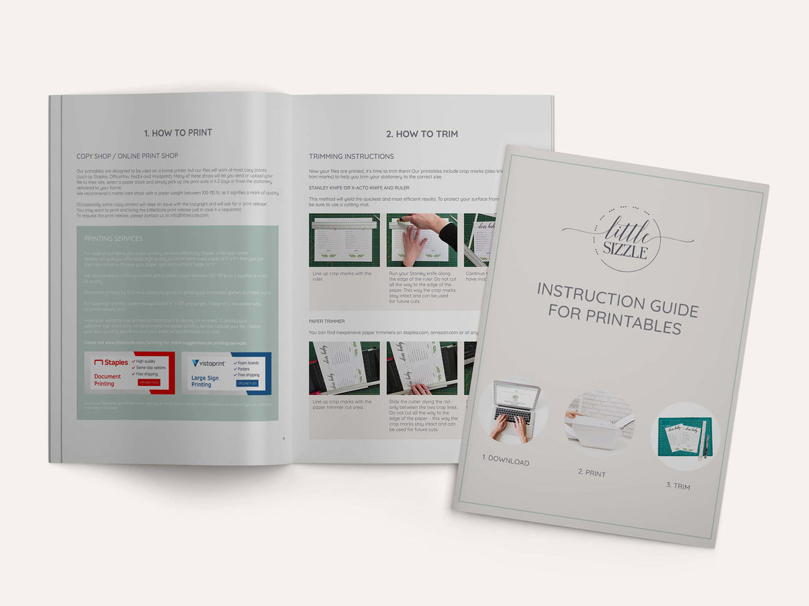 Printed Guide Instruction Guide for printable party stationery – LittleSizzle