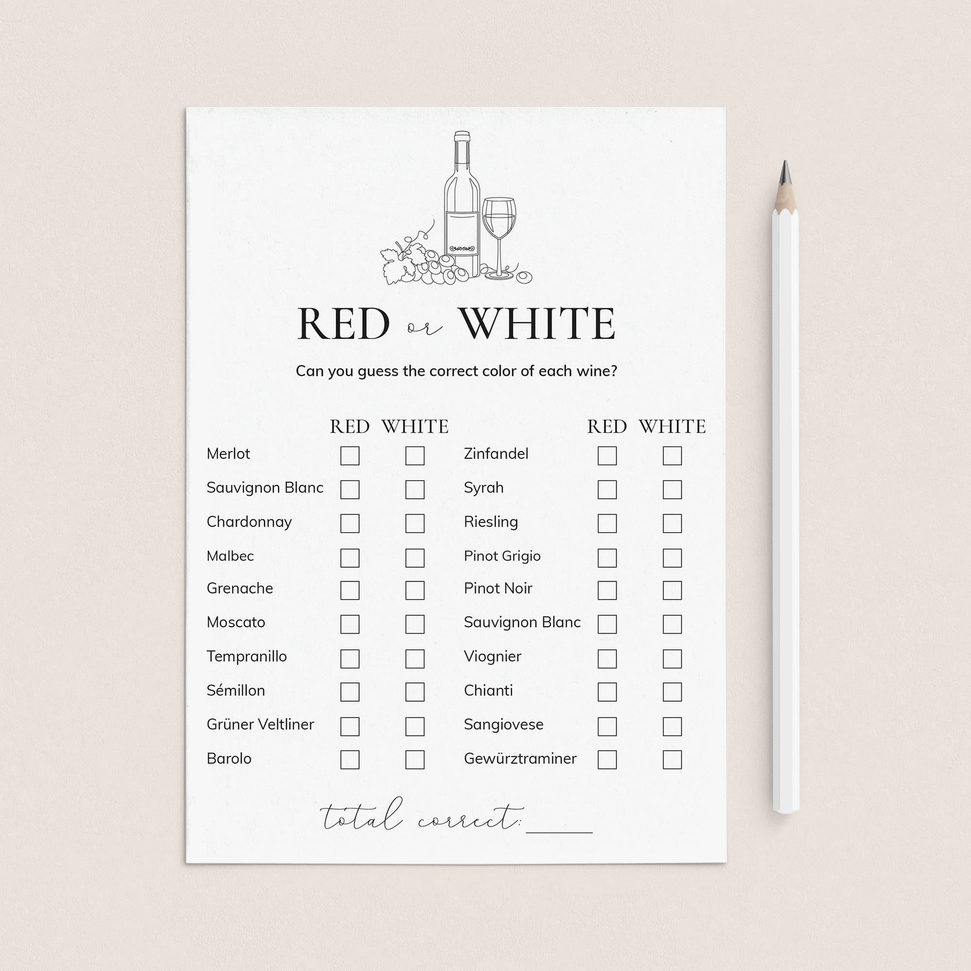 Red or White Wine Game with Answer Key Printable by LittleSizzle