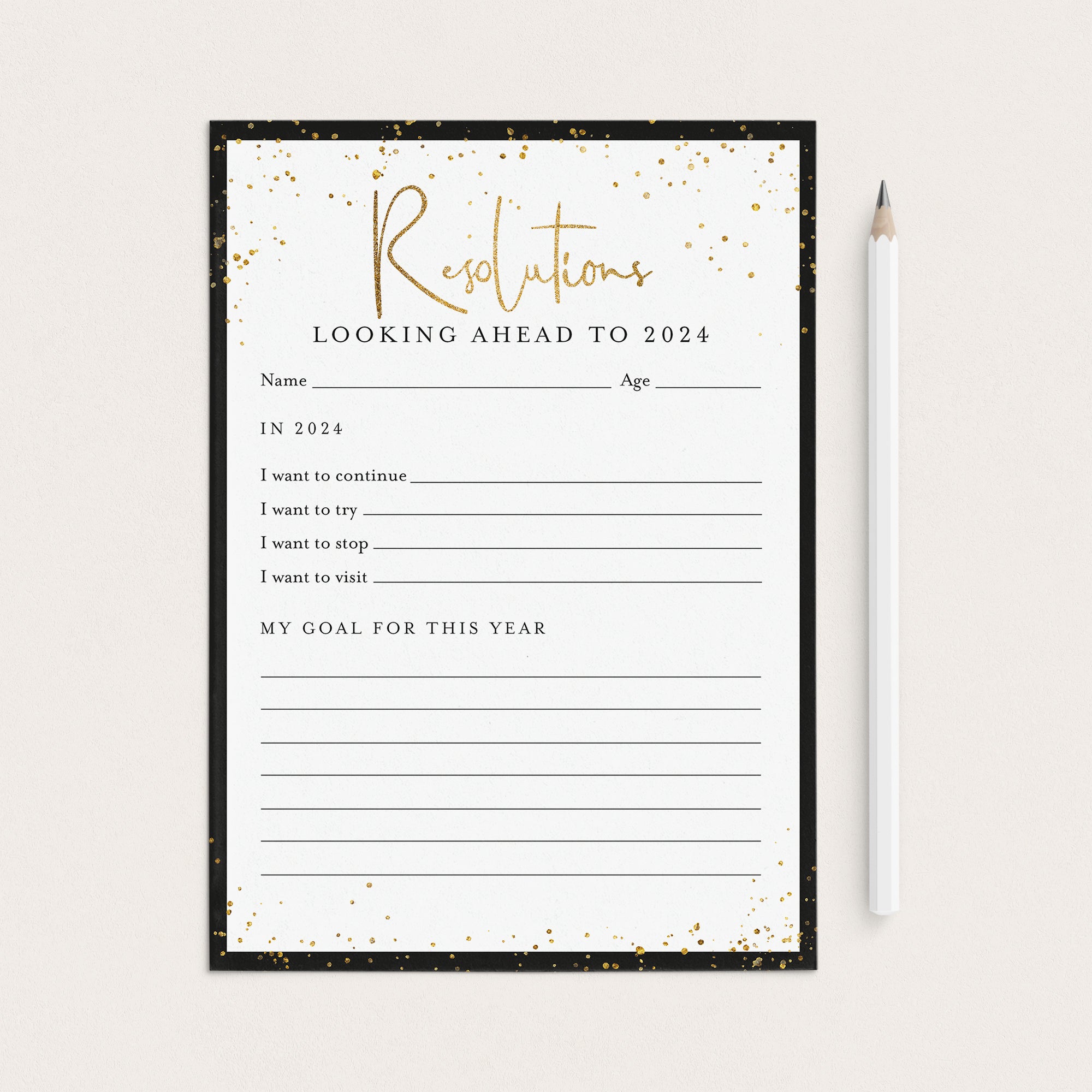 2024 New Year's Resolutions List Printable Instant Download