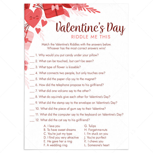 Valentines Riddles with Answers Printable by LittleSizzle