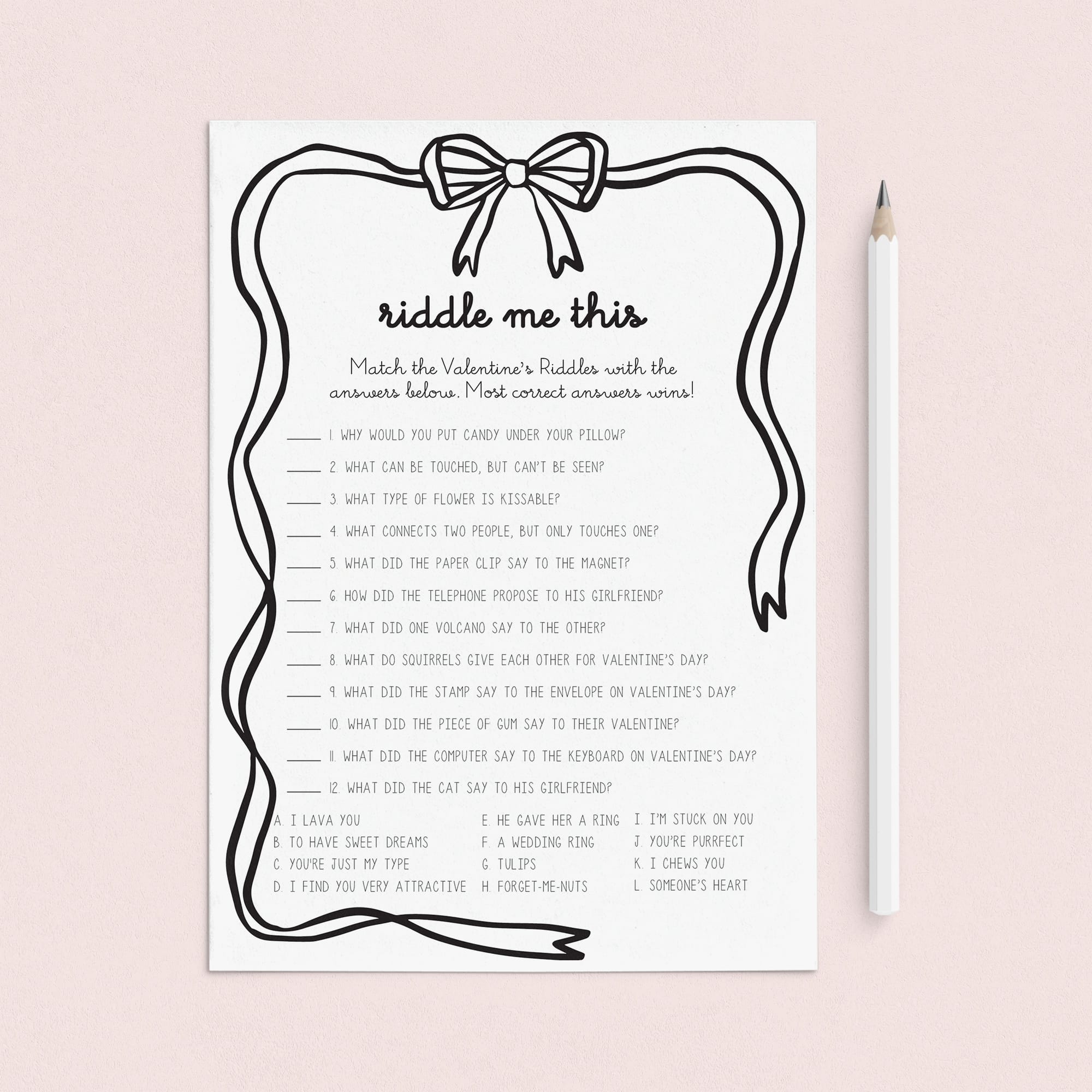 Fun Valentines Riddles and Answers Digital Download by LittleSizzle