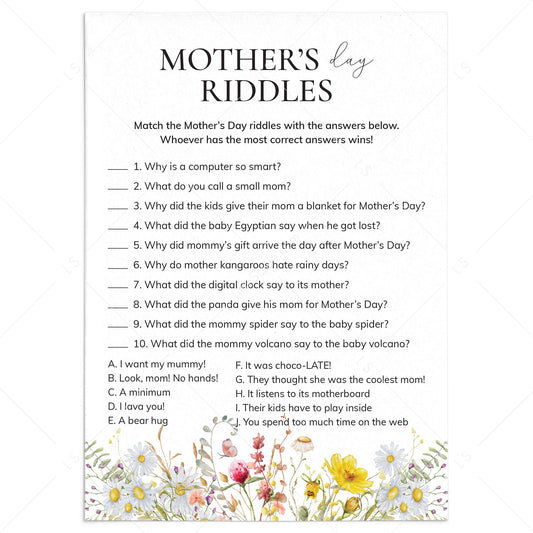 Mother's Day Riddles with Answers Printable by LittleSizzle