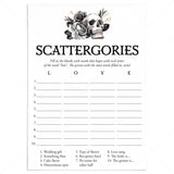 Gothic Bridal Shower Scattergories Game Printable by LittleSizzle