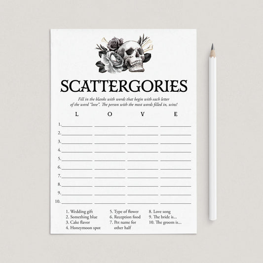 Gothic Bridal Shower Scattergories Game Printable by LittleSizzle