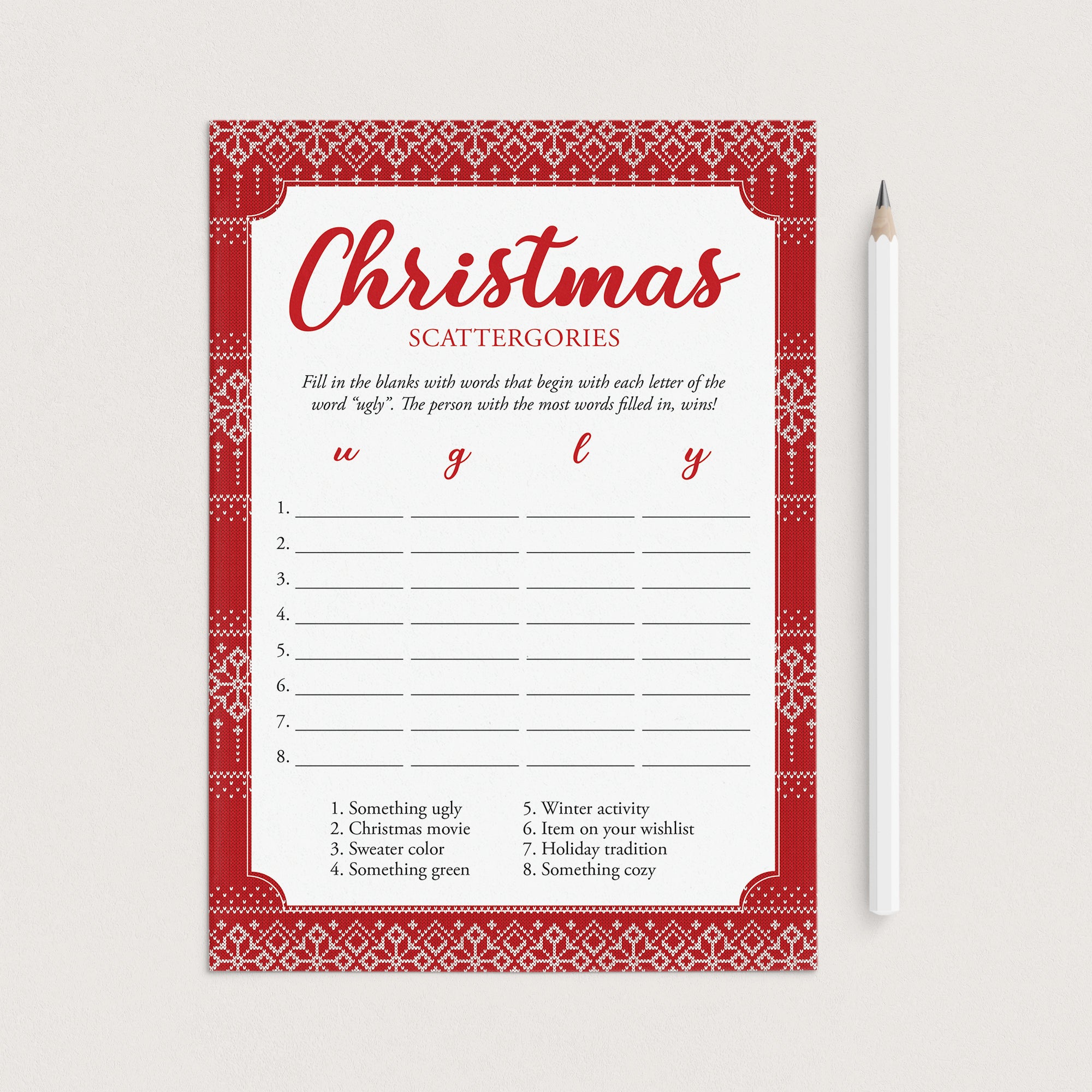 Christmas Scattergories Holiday Party Game Printable by LittleSizzle