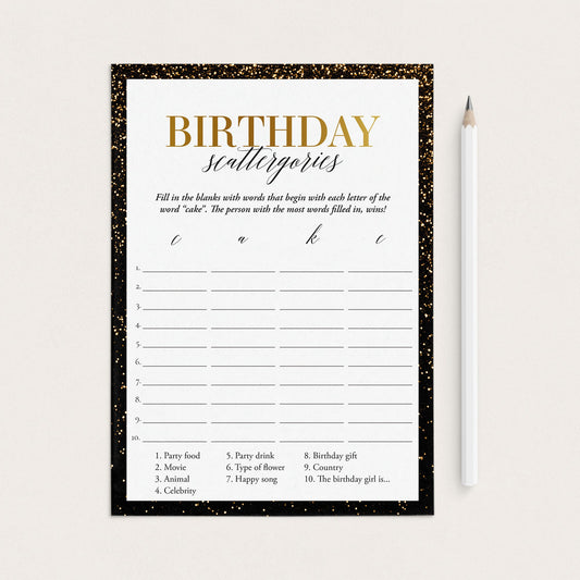 Golden Birthday Scattergories Game Printable by Littlesizzle