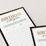 Golden Birthday Scattergories Game Printable