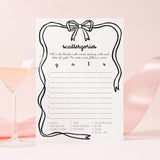 Coquette Bow Girls Night Scattergories Categories Printable Game