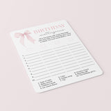 First Birthday Scattergories Game Printable Pink Bow Theme