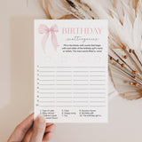 First Birthday Scattergories Game Printable Pink Bow Theme