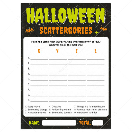 Halloween Scattergories Game Printable | Monster Theme by LittleSizzle
