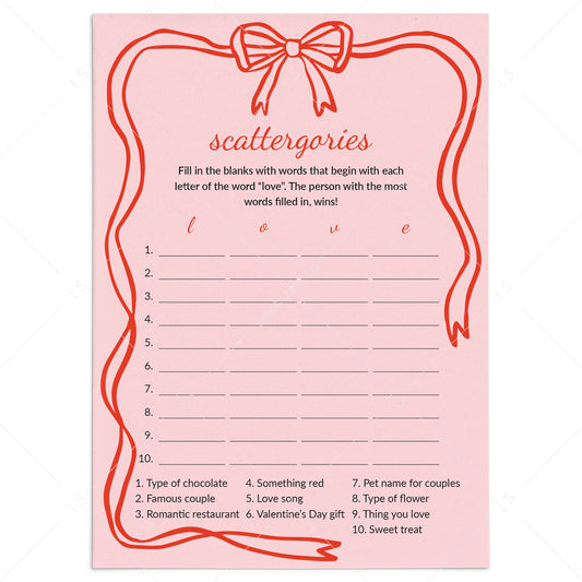 Valentines Scattergories Categories Game Printable by LittleSizzle