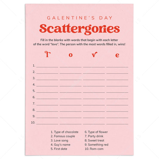 Galentines Day Scattergories Printable Game by LittleSizzle