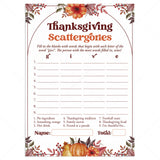 Thanksgiving Scattergories Categories Game Printable by LittleSizzle