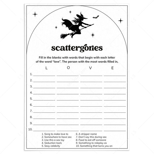 Dirty Scattergories Bach Party Game Witches Theme by LittleSizzle