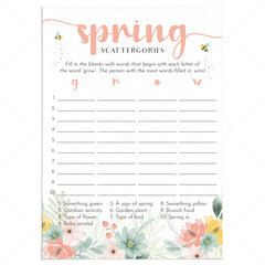 Spring Scattergories Game Printable by LittleSizzle