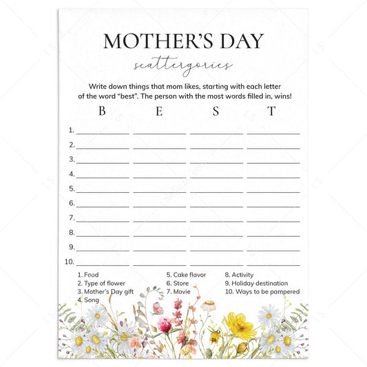 Mothers Day Scattergories Printable by LittleSizzle