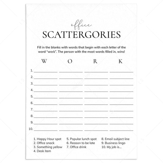 Printable Office Party Scattergories Game Digital Download by LittleSizzle