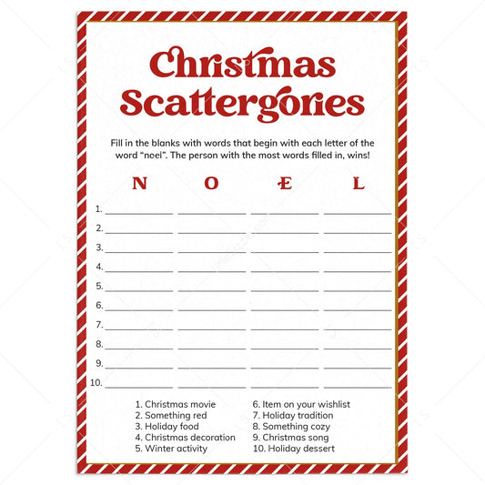 Christmas Scattergories Game Printable PDF by LittleSizzle