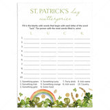 Printable St Patricks Day Party Game Scattergories by LittleSizzle