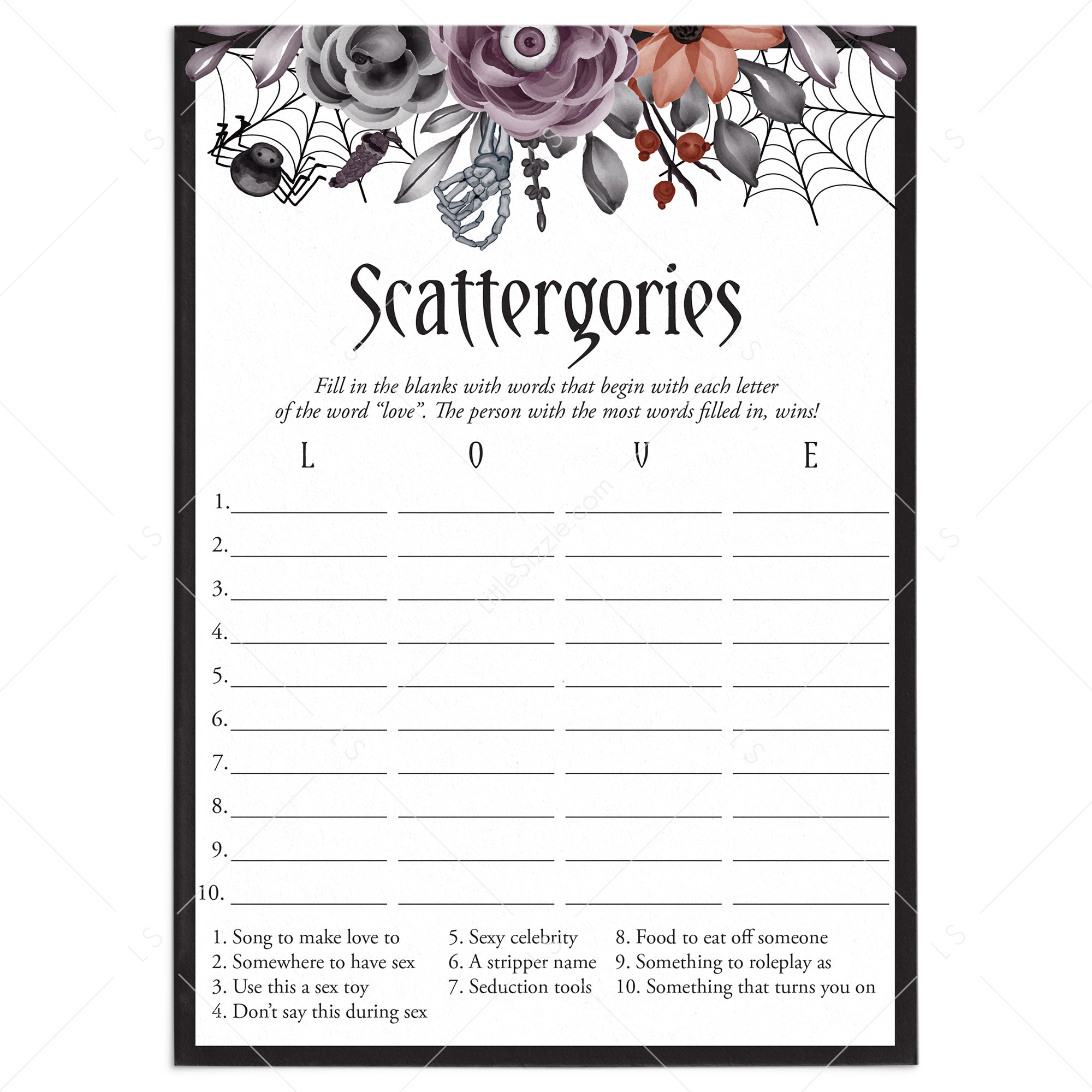 Halloween Bachelorette Party Game Scattergories Printable by LittleSizzle