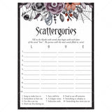 Halloween Bachelorette Party Game Scattergories Printable by LittleSizzle