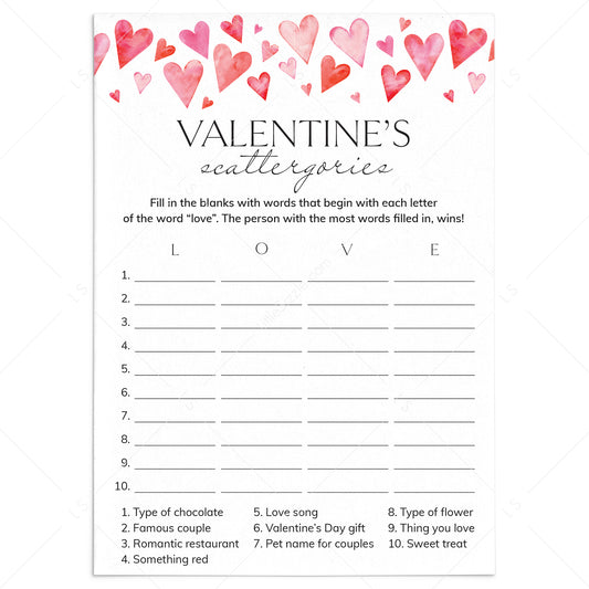 Valentine's Day Scattergories Office Game Printable by LittleSizzle