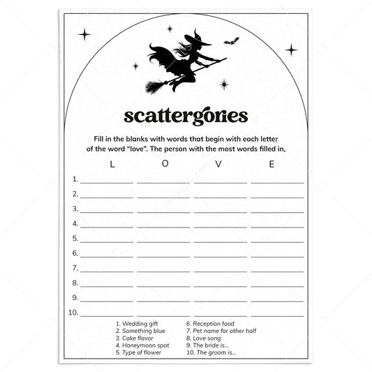 Witchy Bridal Shower Scattergories Game Digital Download by LittleSizzle