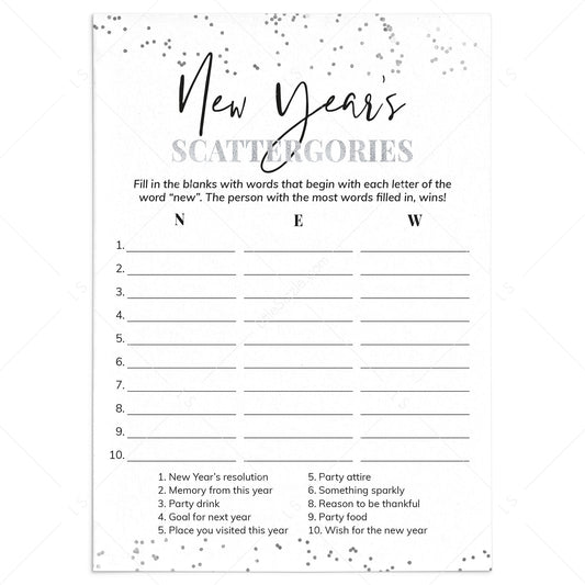 Silver New Year Game Scattergories Printable by LittleSizzle