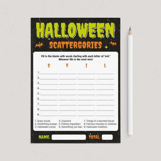 Halloween Scattergories Game Printable | Monster Theme by LittleSizzle