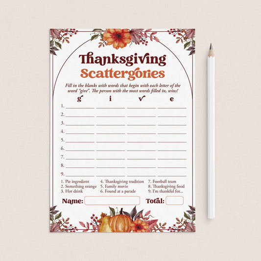 Thanksgiving Scattergories Categories Game Printable by LittleSizzle